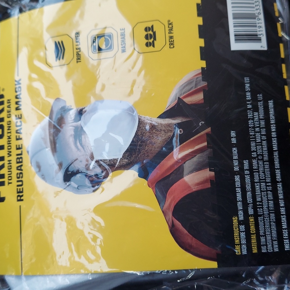 Firm Grip Tough Working Gear Reusable cloth face masks NWT